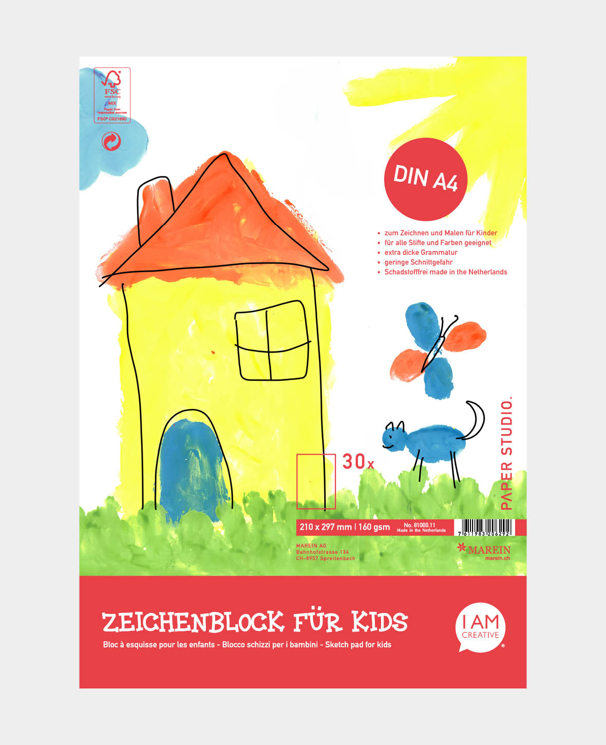 A4 Zeichenblock für Kids DIY Papier 30 Blatt - Weiss