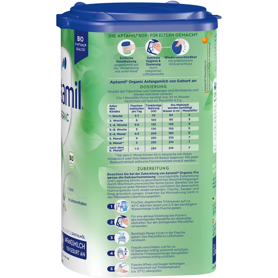 Aptamil Anfangsmilch Pre Organic 6x 800 g ab der Geburt