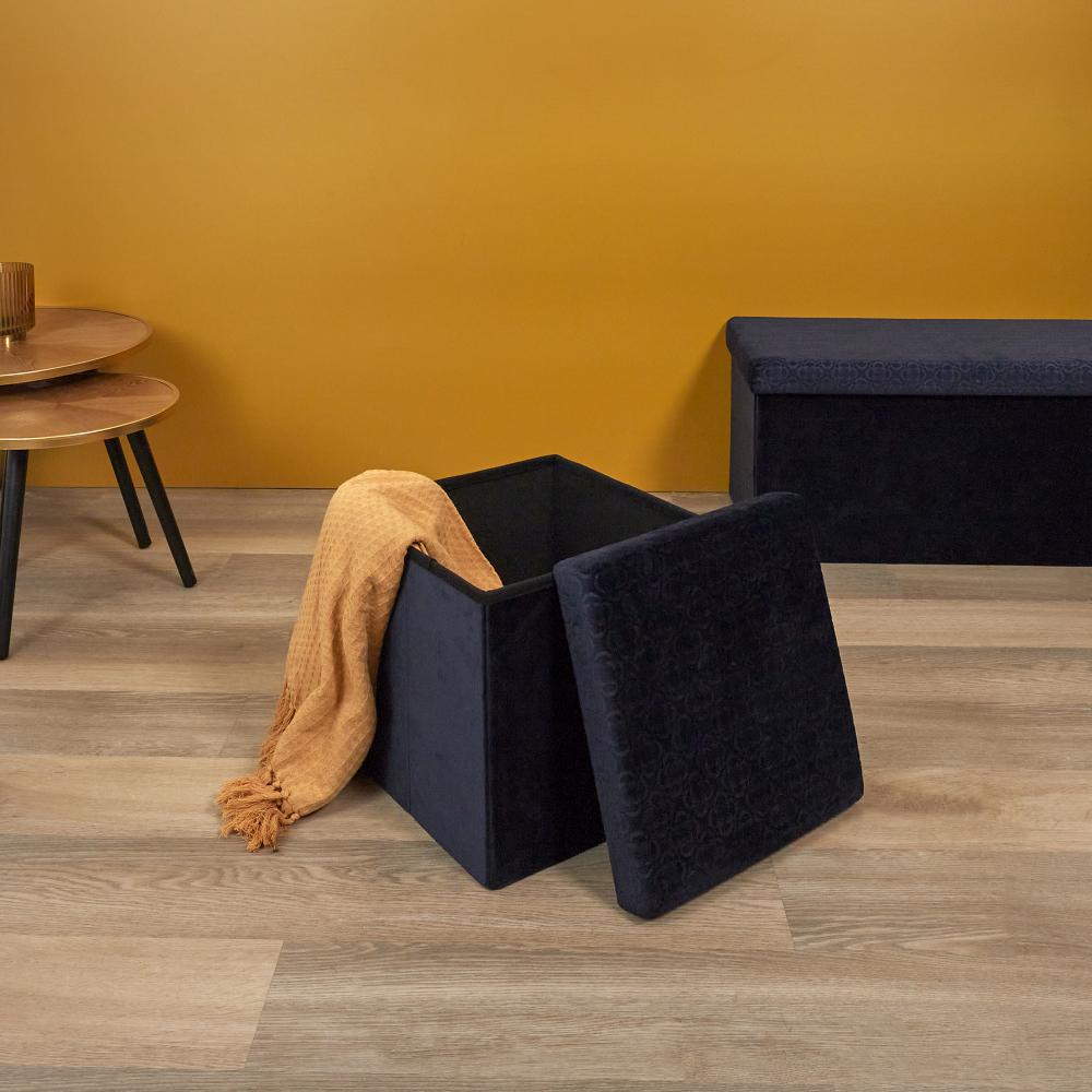 COFFRE POUF PLIABLE RETRO BLEU NUIT