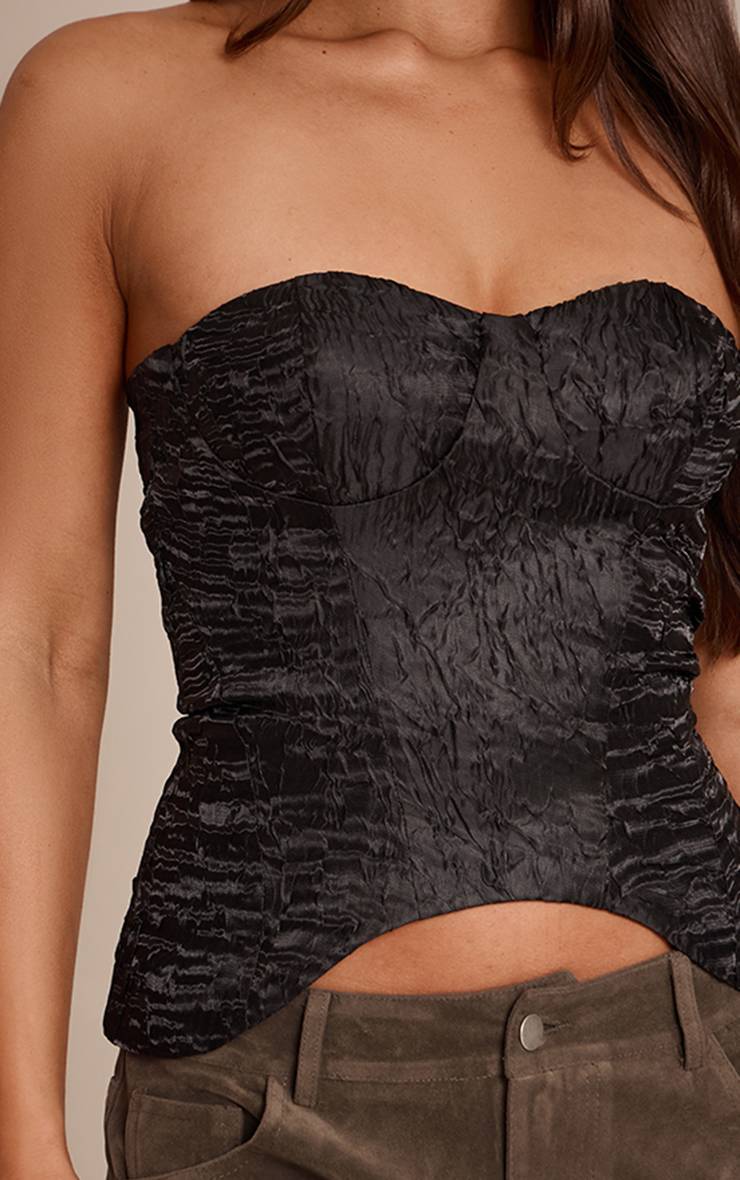 Noir Corset En Satin Texturé À Ourlet Plongeant