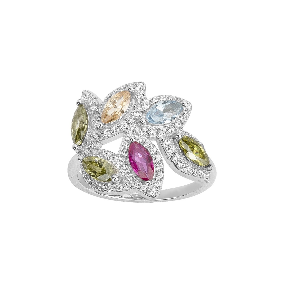 Bague en Argent avec oxyde de zirconium multicolore