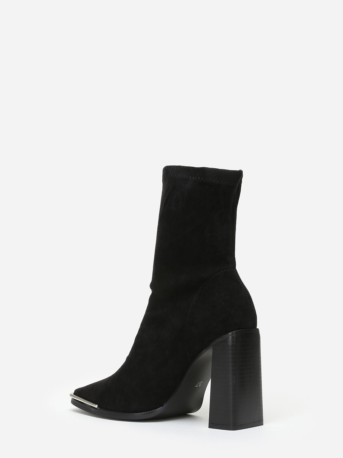 Bottines en suédine à bout carré métallique- Noir