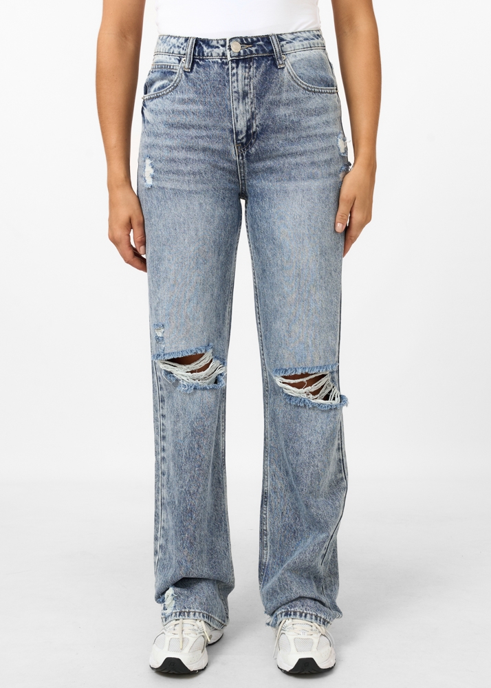 Straight leg 90’s jeans destroyed blauw