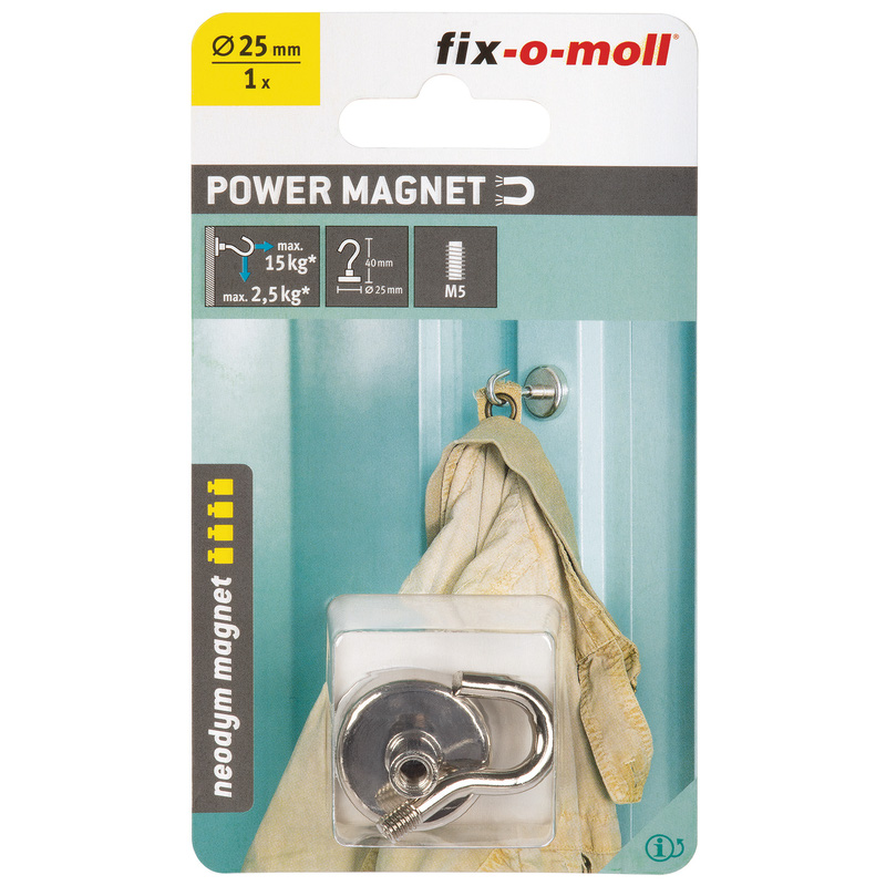Fix-o-moll magneet haak Neodym 25x41,5mm