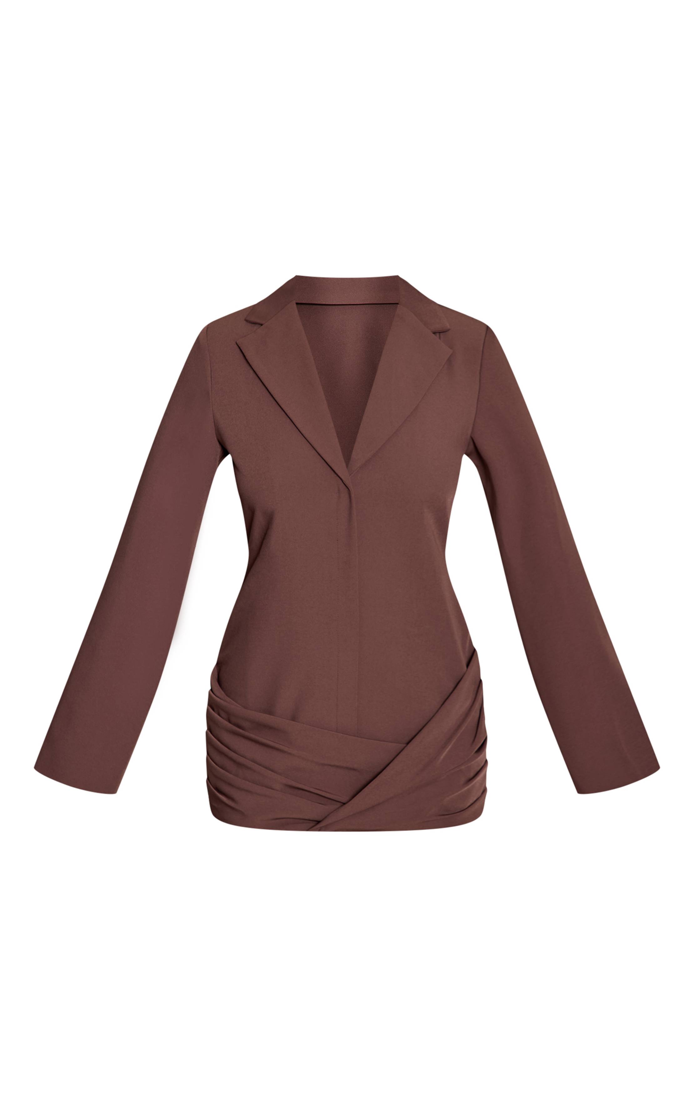 Chocolat Robe Blazer Tissée À Ourlet Croisé