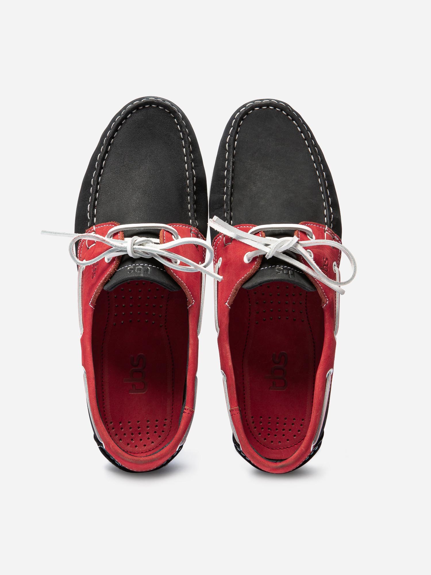Chaussures Bateau Homme Semelle Grip Cuir Rouge et Bleu