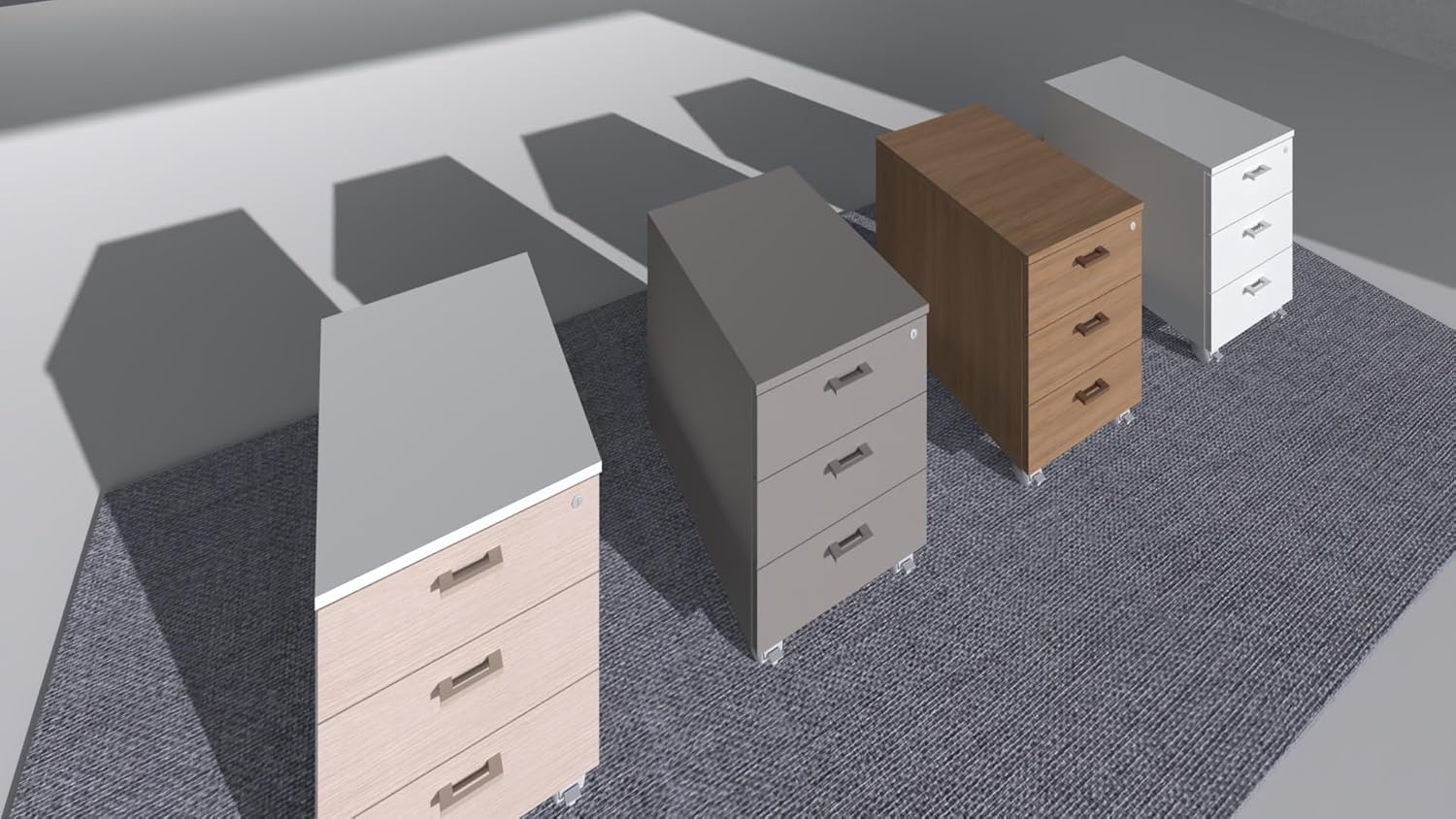 FBasic Kommode aus Holz auf Rädern 3 Schubladen mit Schloss - Weiß - 42 x 55 x 57 cm