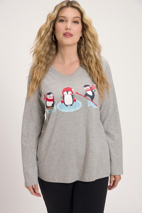 Shirt, Pinguine, Classic, V-Ausschnitt, Langarm