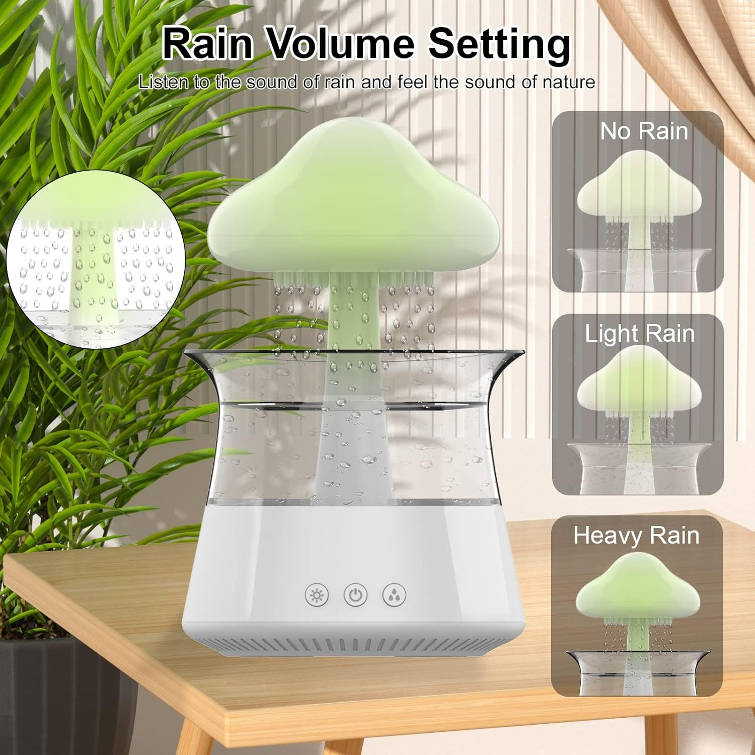 (300ml) USB Pilz Luftbefeuchter Wassertropfen Aroma Öl Diffuser Regen Wolke mit LED Beleuchtung inkl. Fernbedienung - Weiss