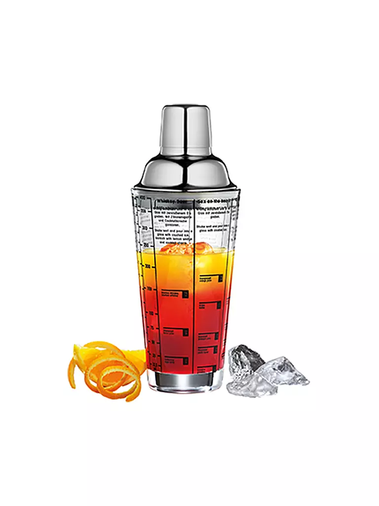 CILIO Cocktailshaker mit Rezepten 0,4l Glas/Edelstahl silber