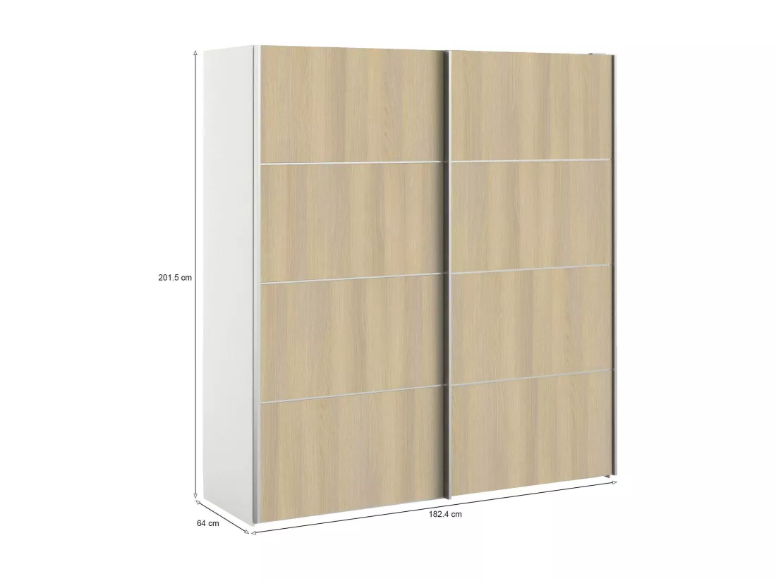 Garde-robe 2 portes Accadia, Meubles de chambre, Penderie de plain-pied, Placard à vêtements, 182x64 h202 cm, Chêne et Blanc