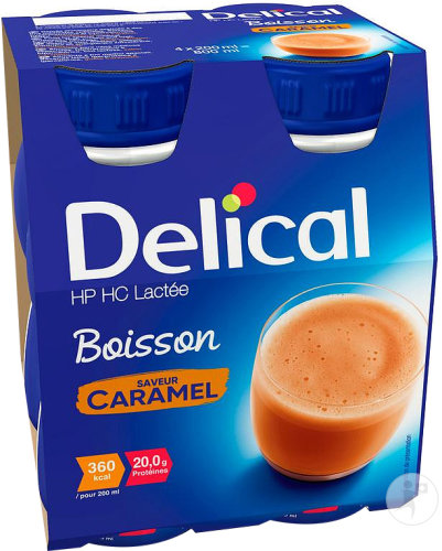 Delical HP HC Boisson Lactée Saveur Caramel Bouteilles 4x200ml