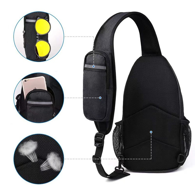 (38x20cm) Sport Sling Bag Outdoor Rucksack Cross Body Umhängetasche - Schwarz