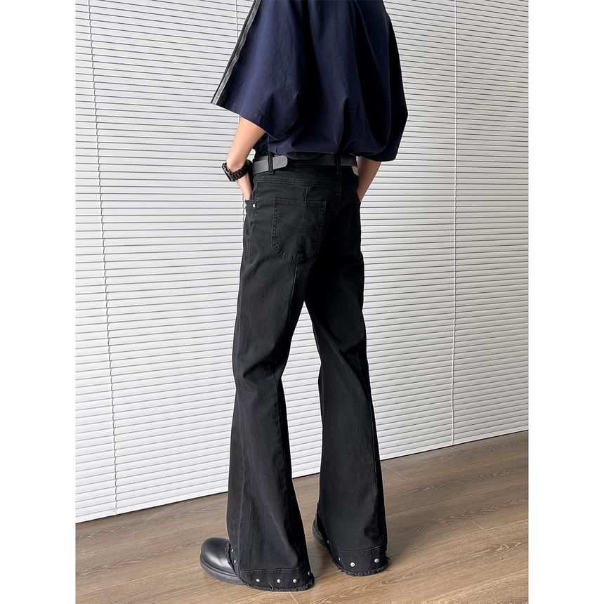Filmas - Mid Rise Washed Frayed Studded Flared Jeans