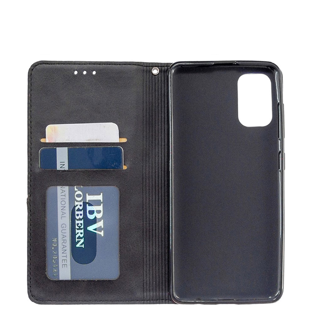 Samsung Galaxy A41 Leder Tasche Flip Cover mit Kartenfächern Geometrisches Design - Schwarz