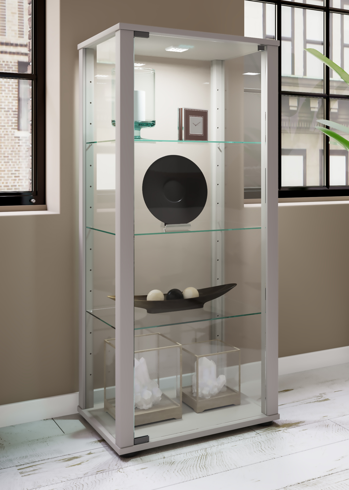 Vitrine KAVISA M - silber - 114,5 cm hoch