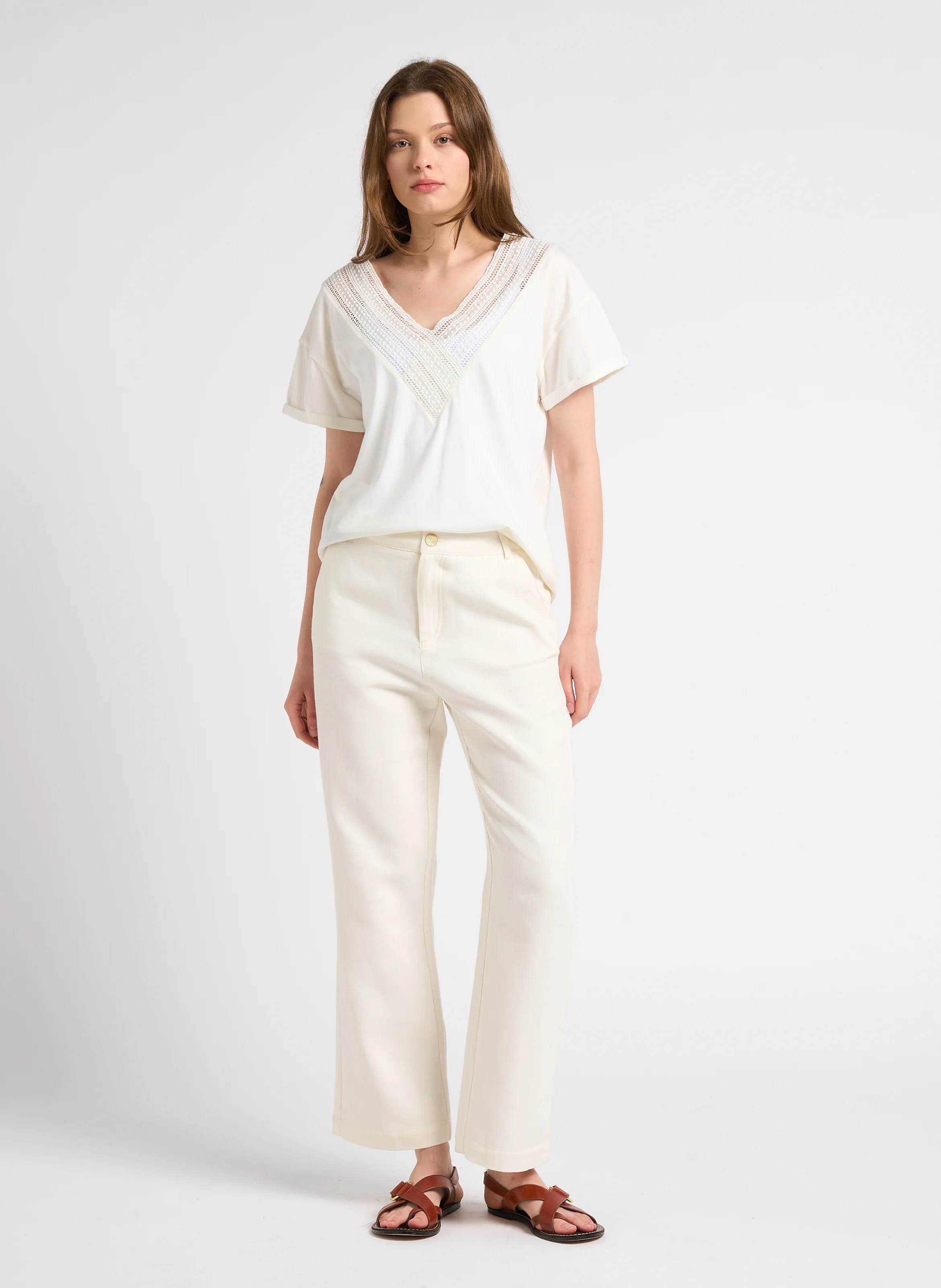 Tee-shirt réversible dentelle en coton | Blanc