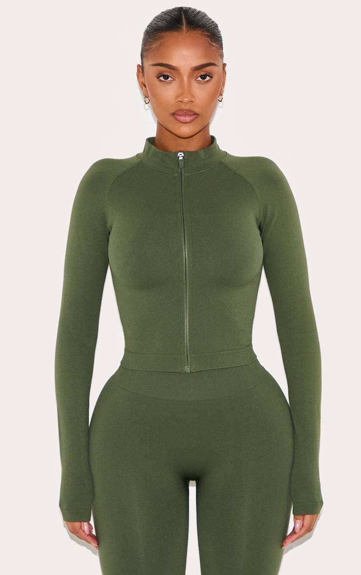 Forest Green Veste Zippée Active Sans Couture Shape