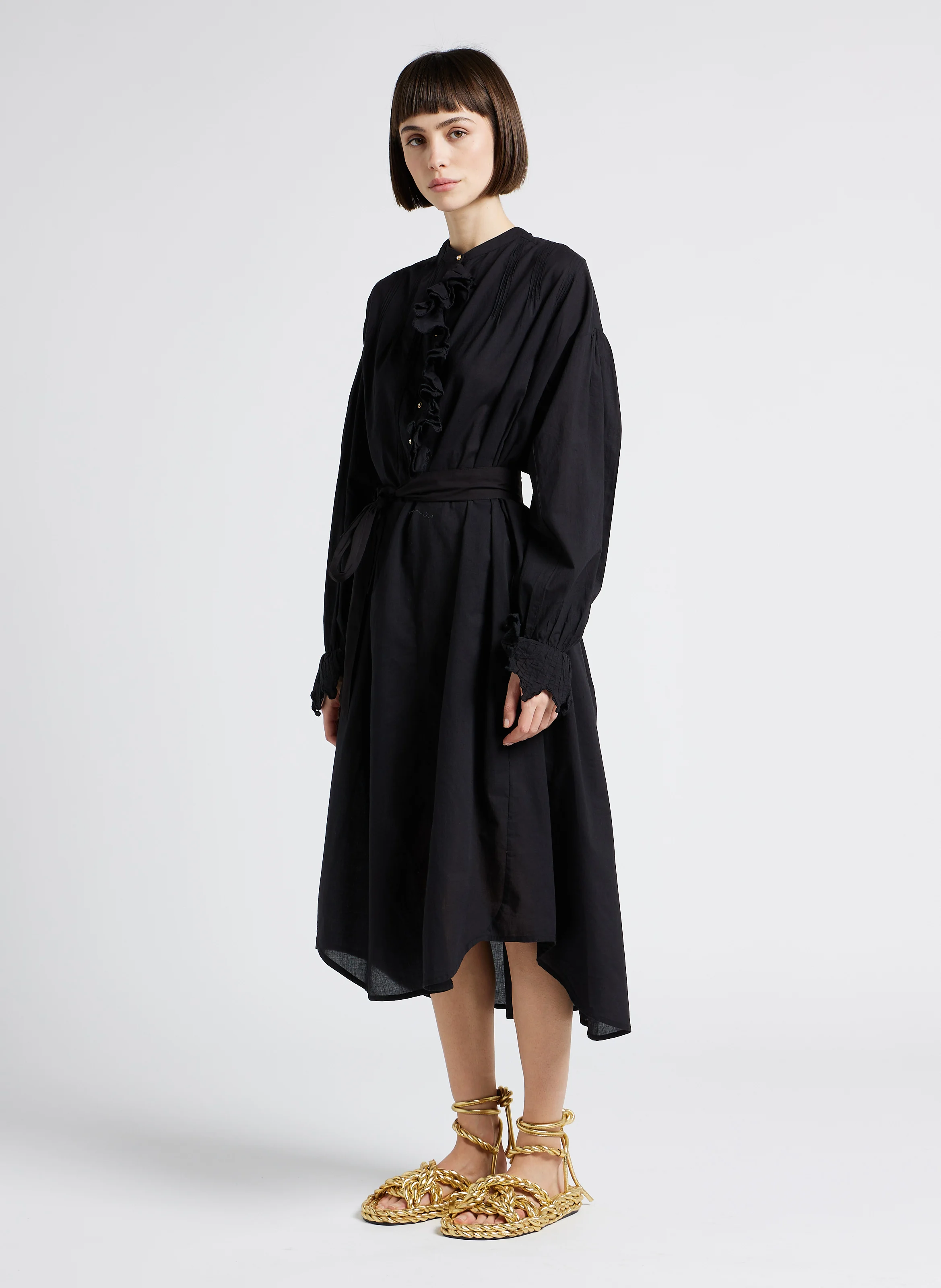 DIEZ LONG - Robe longue col rond en coton | Noir