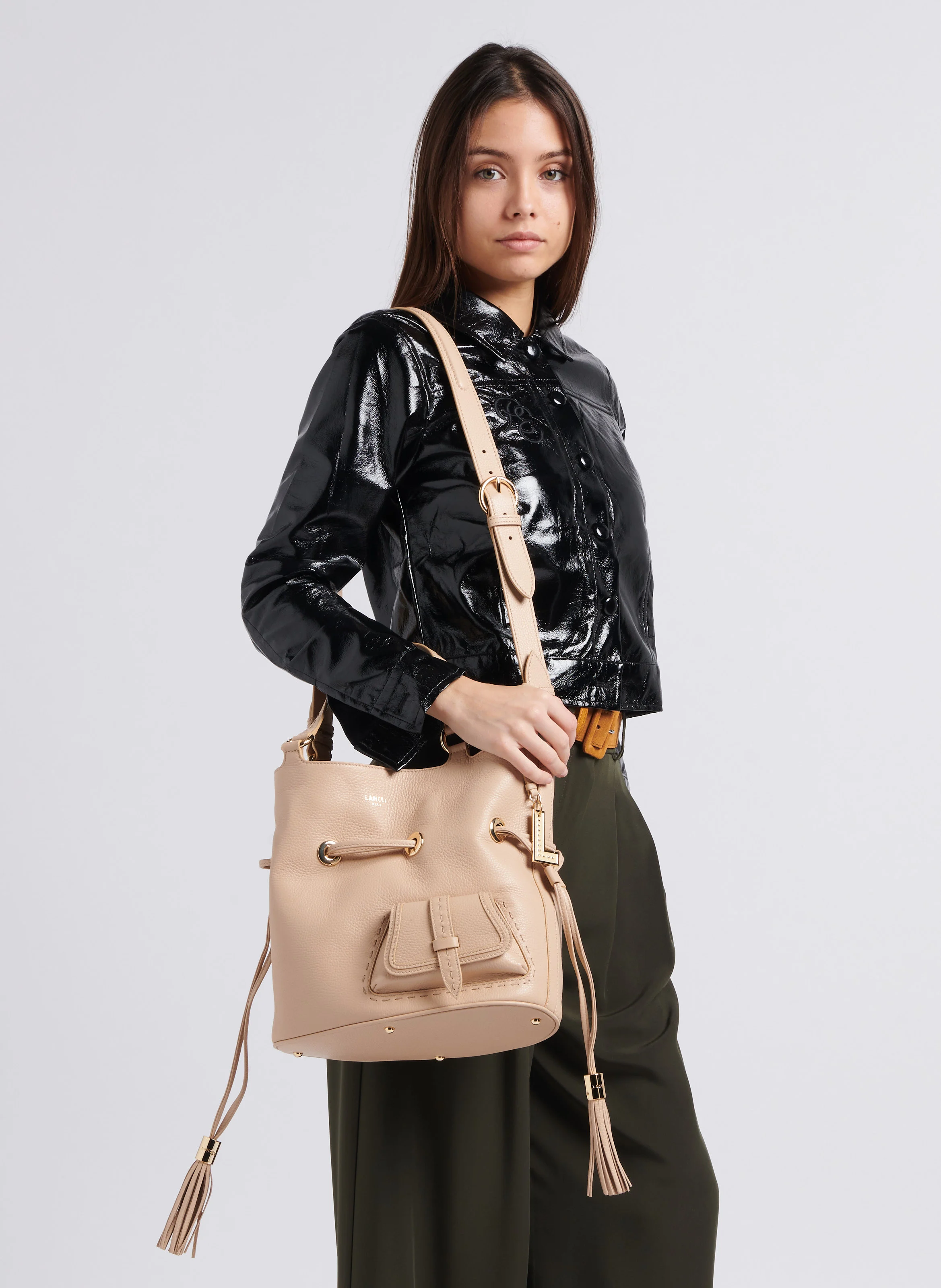 Sac seau en cuir grainé | Beige