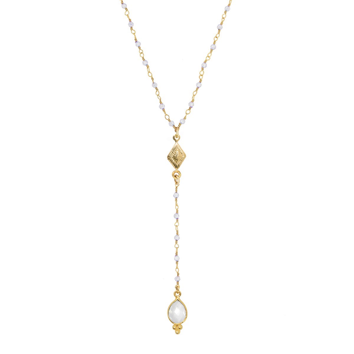Chapelet pierre de lune doré à l'or fin 24k NEW DELHI