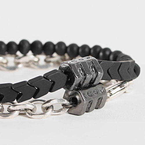 Bracelet Multi-Rangs Noir Argenté