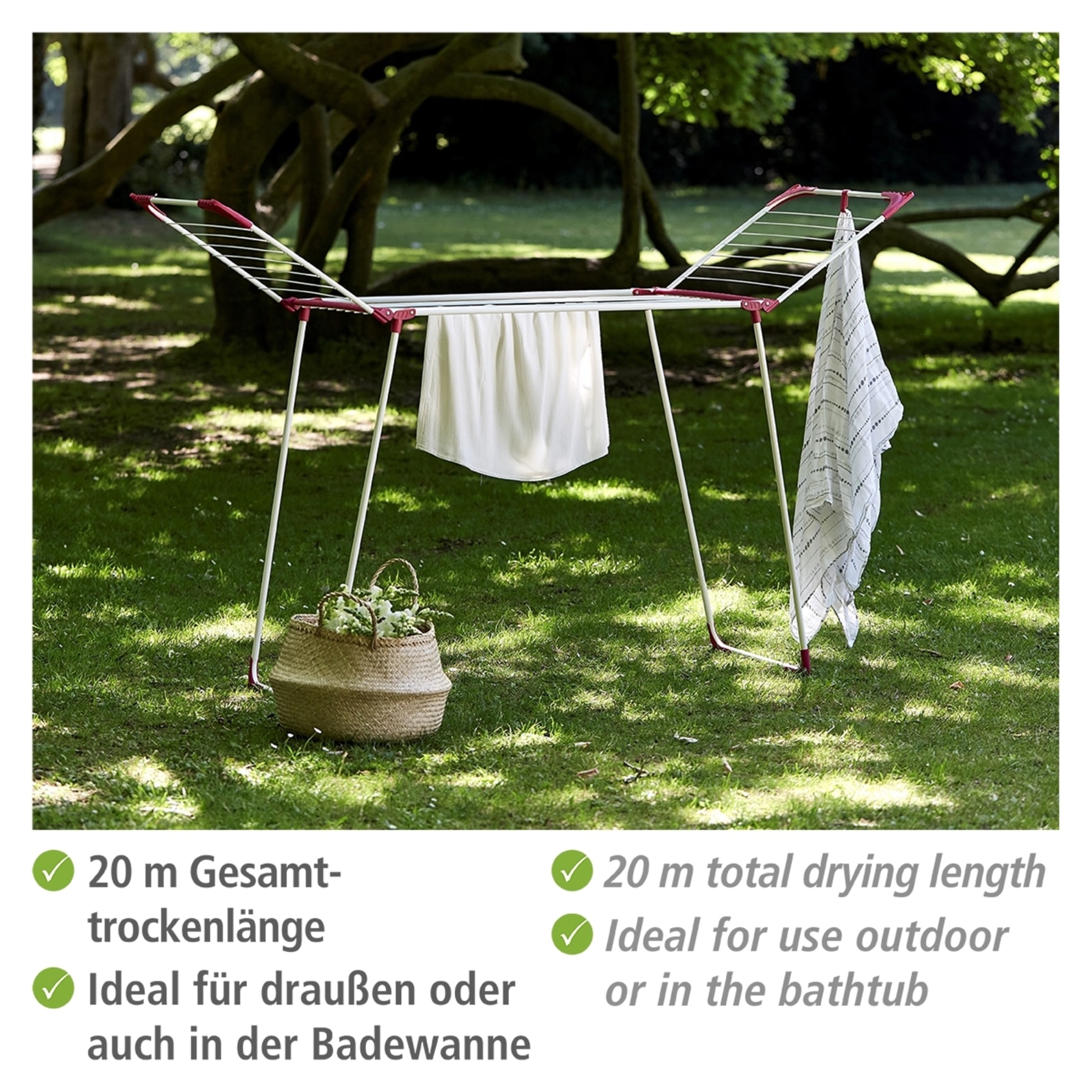 WENKO Wäscheständer »Modell Summer Dry« Flügelwäschetrockner, 13 m Trockenlänge, platzsparend zusammenklappbar