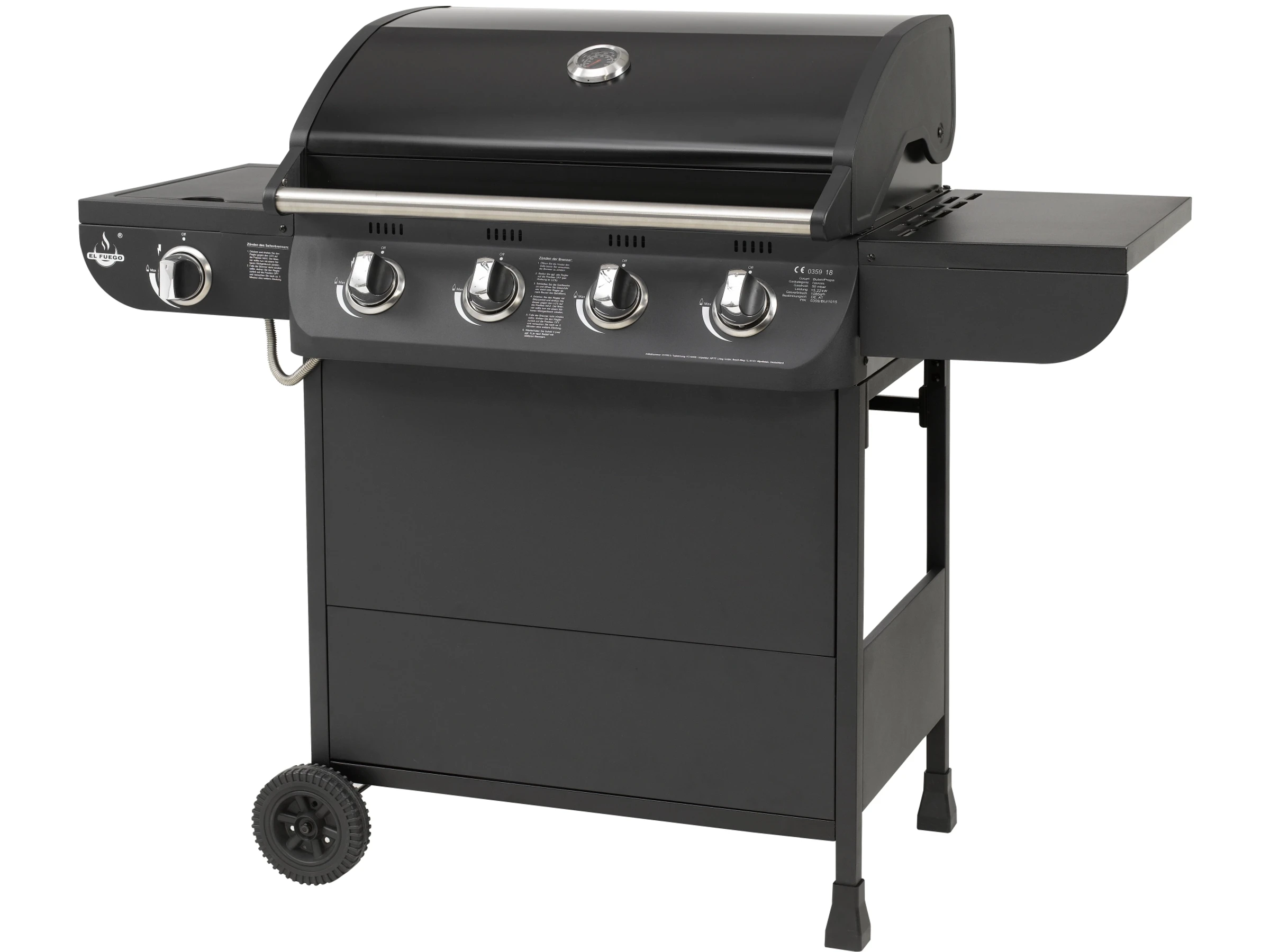 El Fuego Gasgrill Columbus 4 Brenner mit Seitenbrenner Schwarz