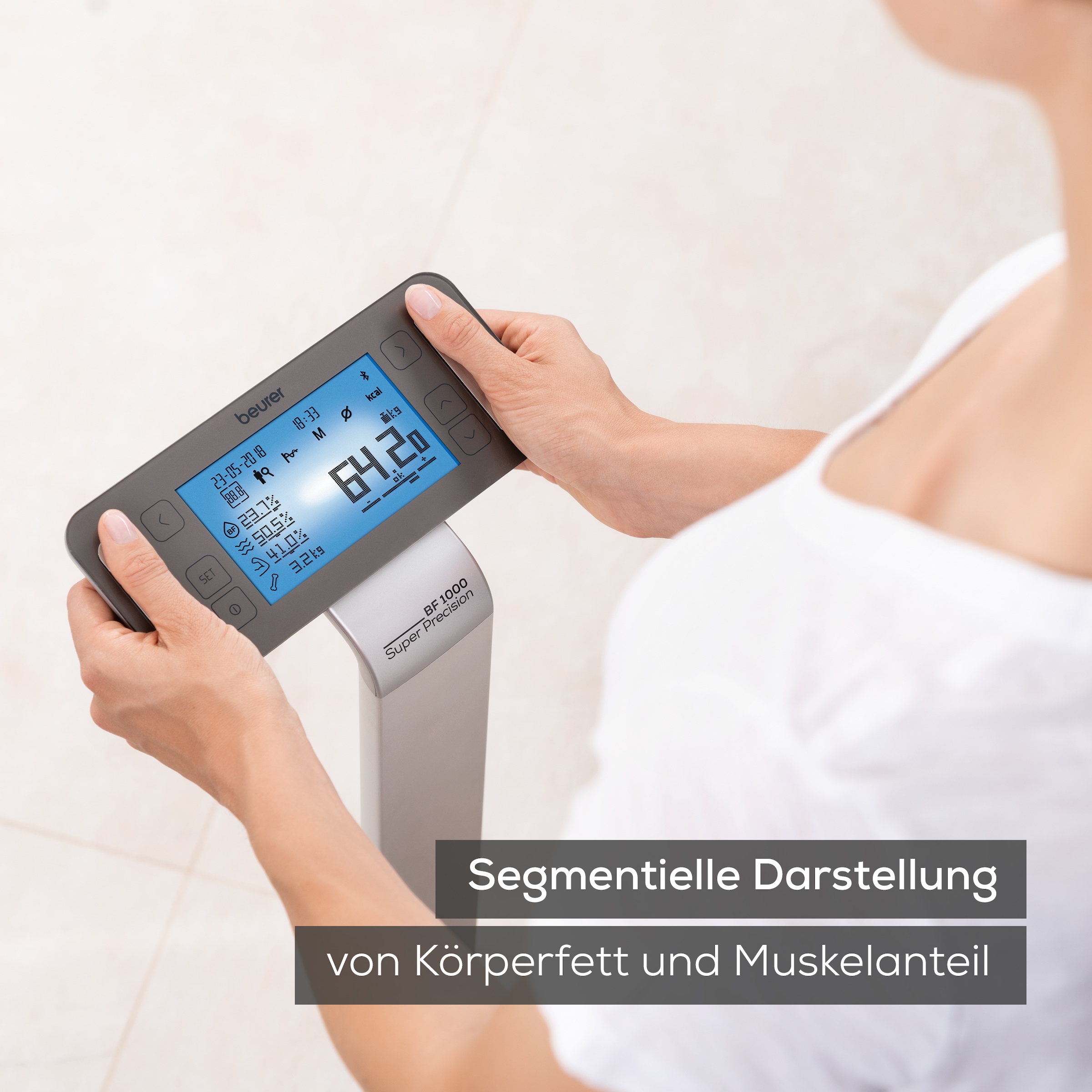 BEURER Körper-Analyse-Waage »BF 1000 zur Überkreuzmessung mit 8 Elektroden zur Ganzkörperanalyse« Messung von Viszeralfett, Körperfett, Muskelanteil, Knochenmasse etc.