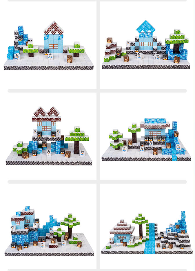 (160-tlg. Set) Magnet Würfel Bausteine DIY Kinder Spielzeug Magnetische Miniatur Welt Lernspiel - Schnee Welt