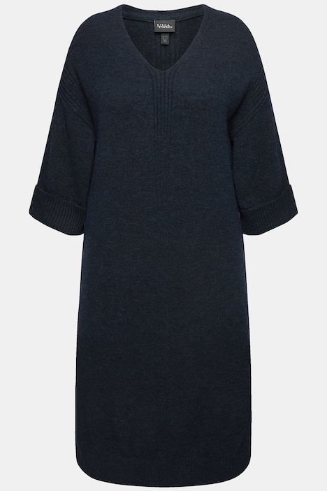 Strickkleid, Rippeinsätze, V-Ausschnitt, Halbarm,