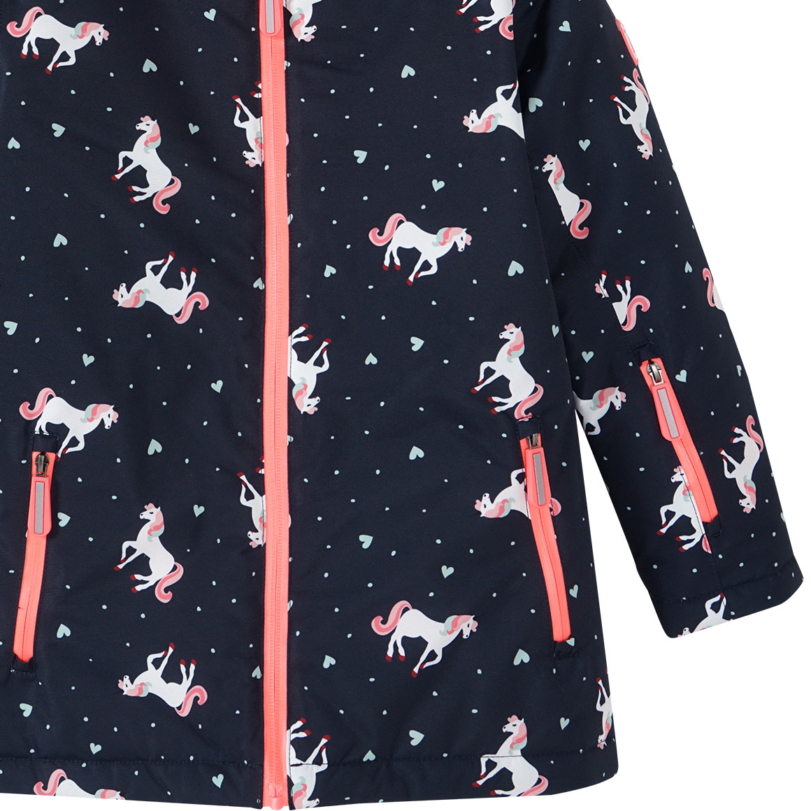 Topolino Mädchen Schneejacke mit Einhorn-Allover dunkelblau / koralle
