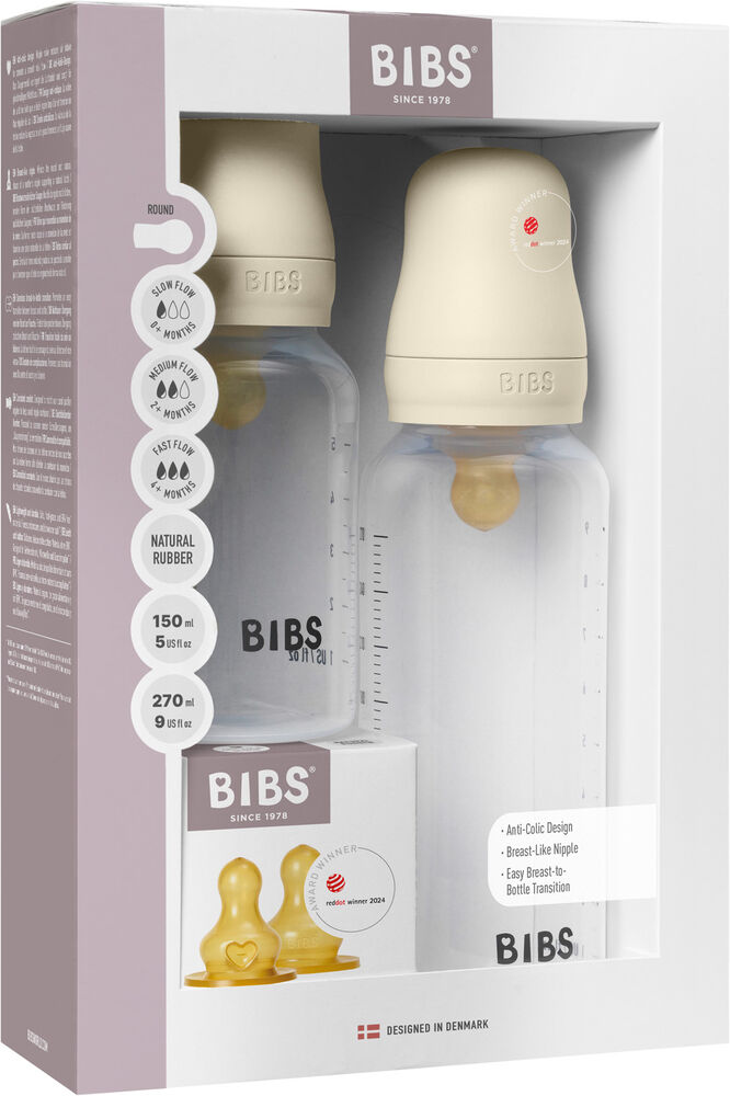 BIBS Grow and Flow Tåteflaske Sett Latex 150/270 ml, Ivory