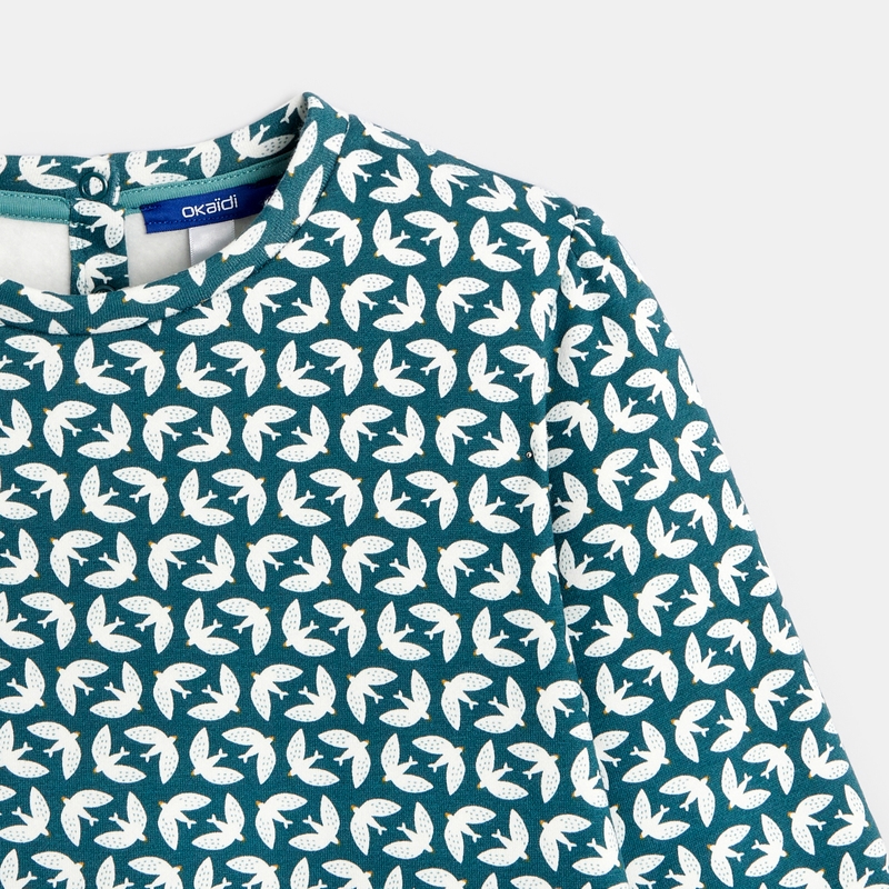 Robe imprimée en molleton verte fille