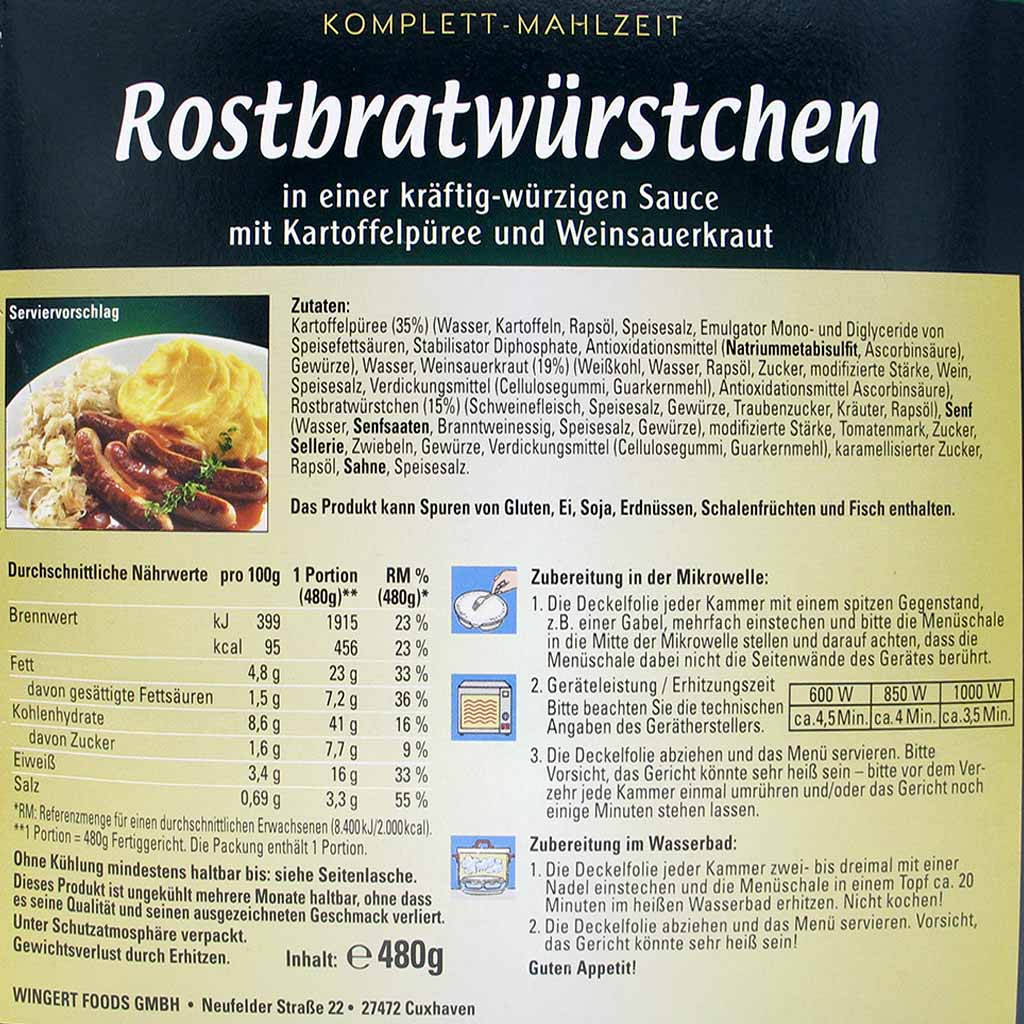 Wingert Fertiggericht Rostbratwürstchen 480g MHD:22.1.26