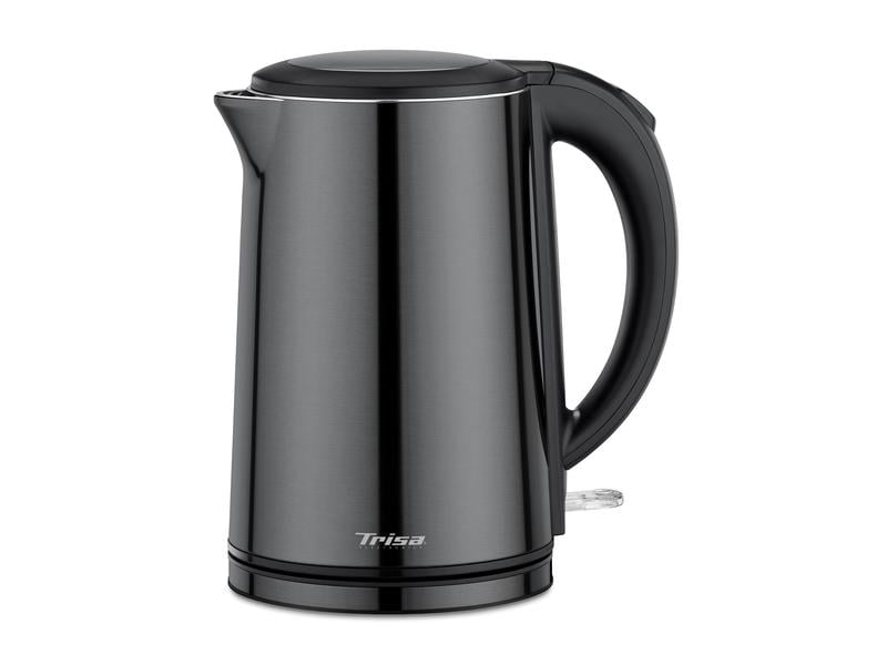 Trisa Wasserkocher Comfort Touch 1.5 l, Schwarz Edelstahl Wasserkocher mit grosser Deckelöffnung