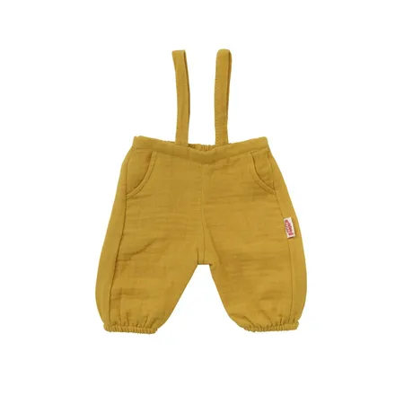 Heless Puppen-Latzhose aus 100 % Bio-Baumwolle, honiggelb, mit weißem T-Shirt, 2-teilig, Gr. 35-45 cm