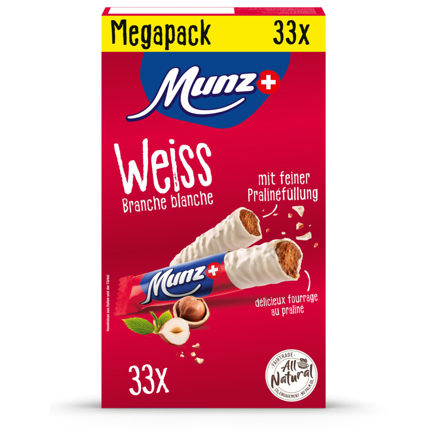 Munz Praliné-Prügeli Riegel weiss 33x23g