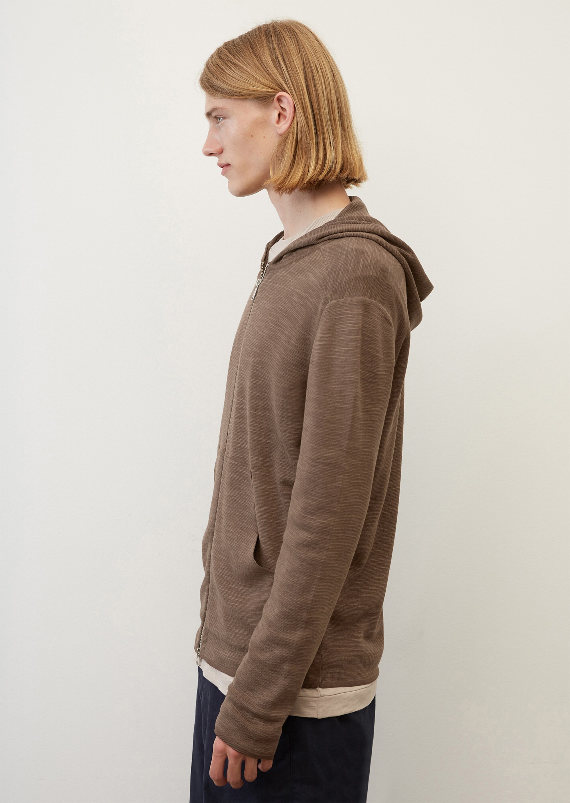 Sportiver Hoodie-Cardigan regularaus Baumwolle-Schurwolle-Mix