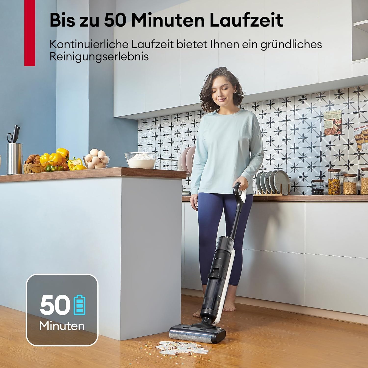 Ultenic AC1 Elite Nass-Trockensauger kabelloser Staubsauger mit Wischfunktion, 3 in 1, 50 Min., intelligente Schmutzerkennung, 14.000 Pa Saugkraft, Selbstreinigung, 1,15 L, doppelter Tank, LED-Display