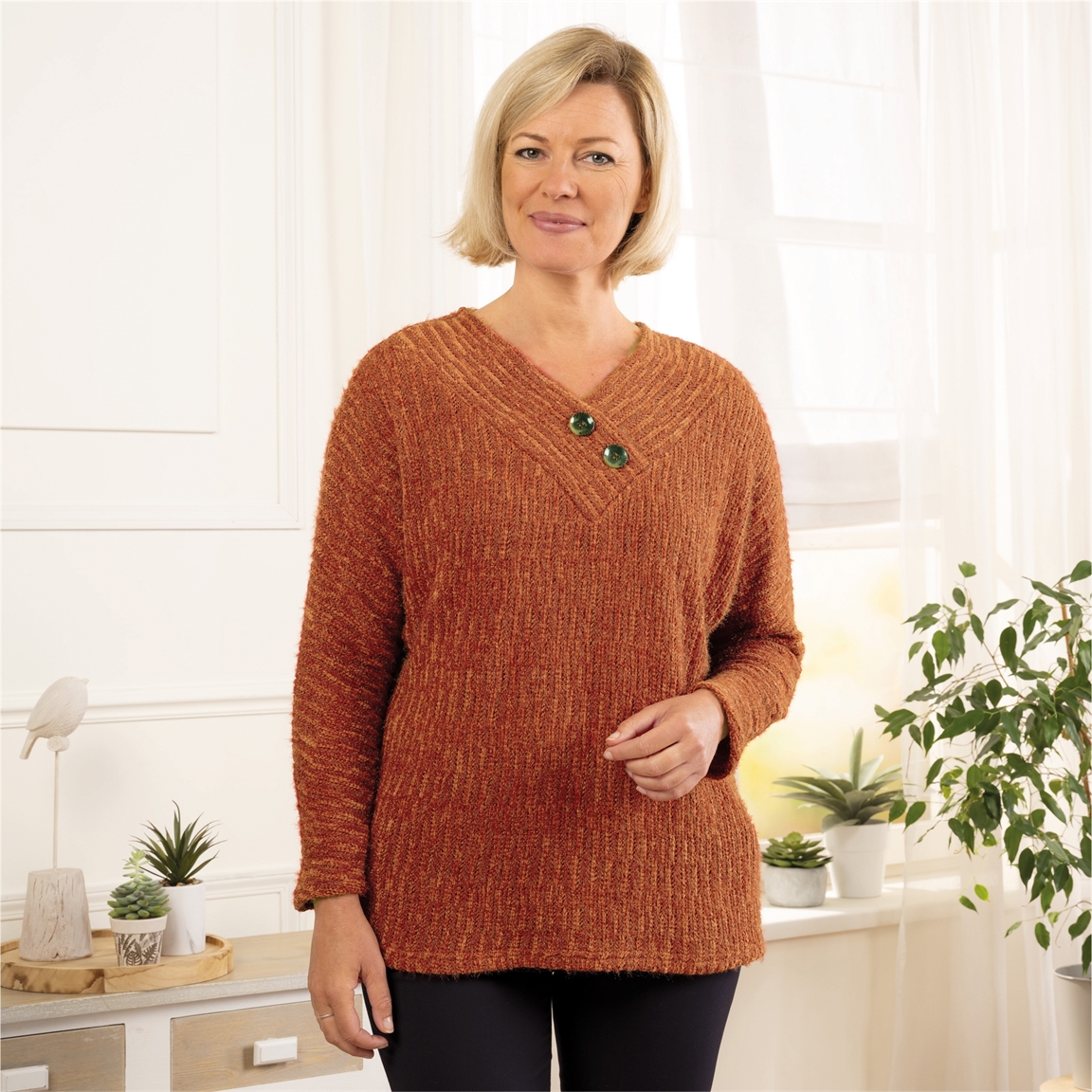 Pull poilu chenille brique