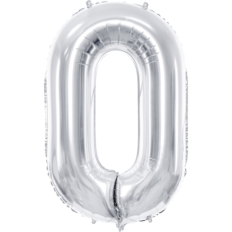 Partydeco Folienballon Zahl 0, silber