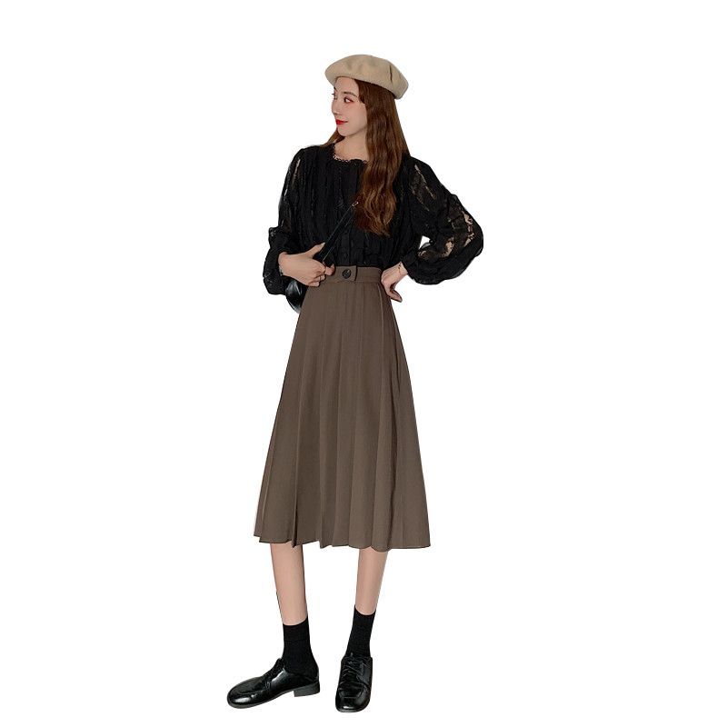 Sisyphi - Hoge taille geplooide midi A-lijn rok