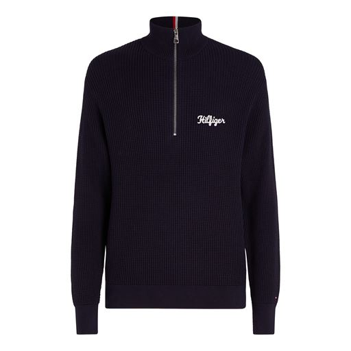 Tommy Hilfiger Graphic Waffle Zip Mock Strik, Desert Sky, L