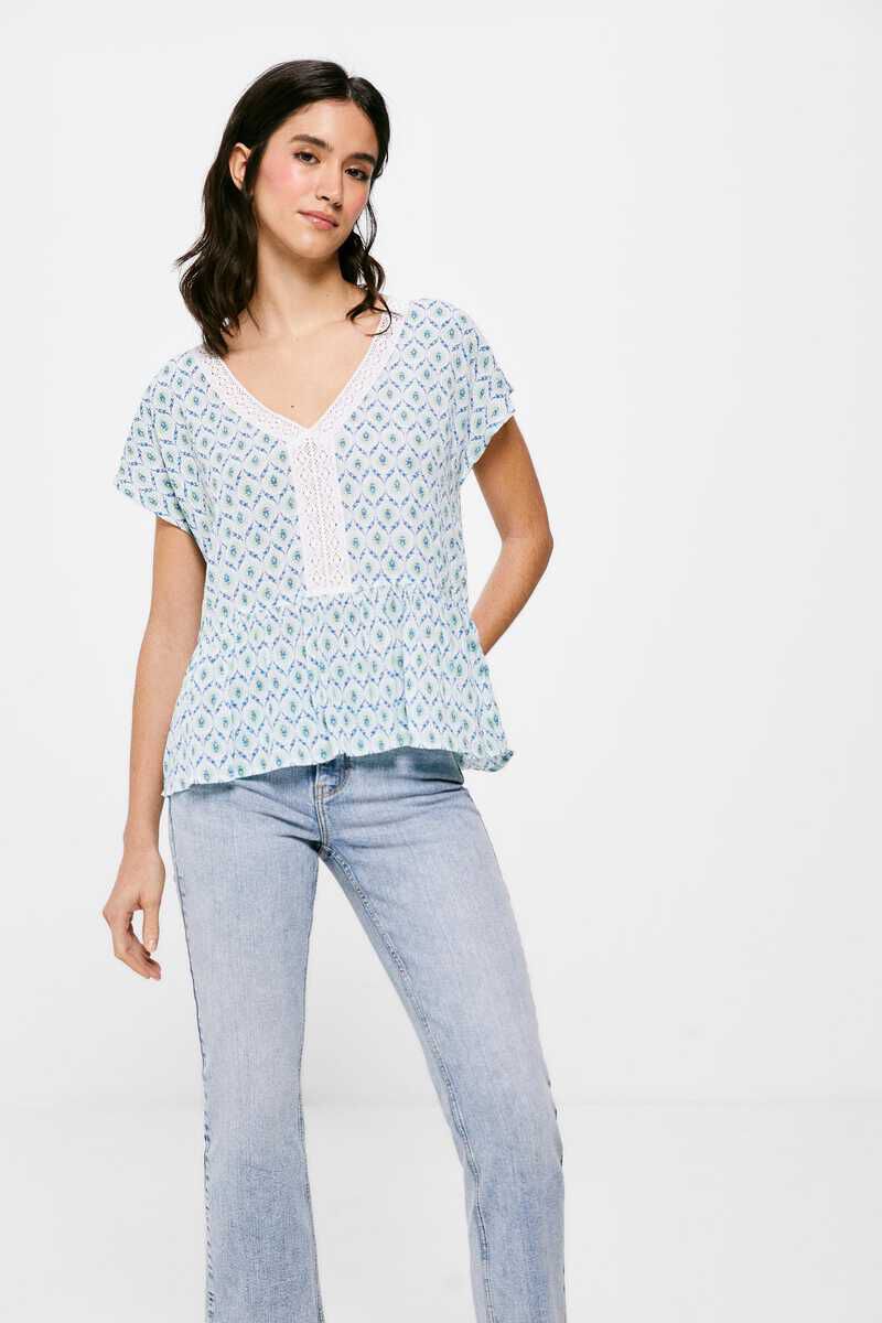 Blusa de renda estampada - Amarela