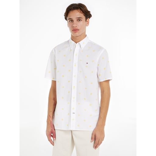 Tommy Hilfiger Monogram Print Skjorte, Optic White/Vivid Yellow, XL