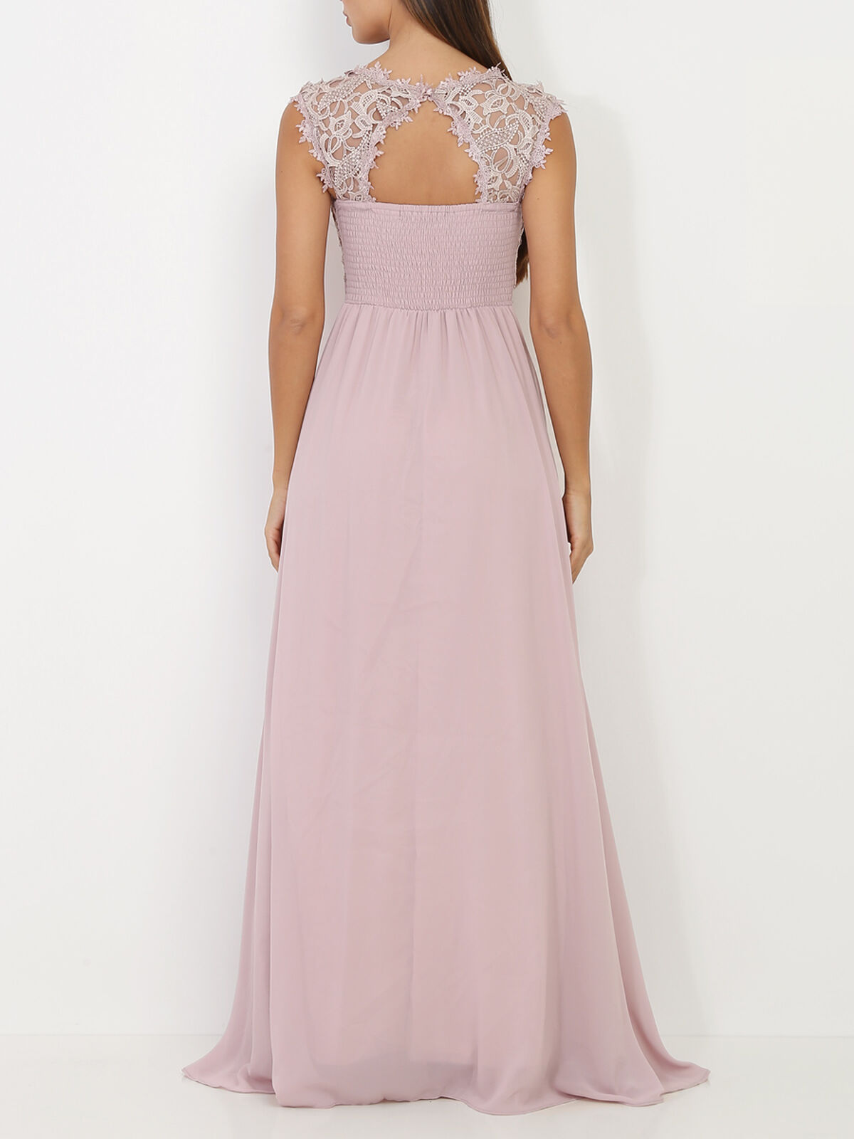 Robe longue à dentelle- Taupe