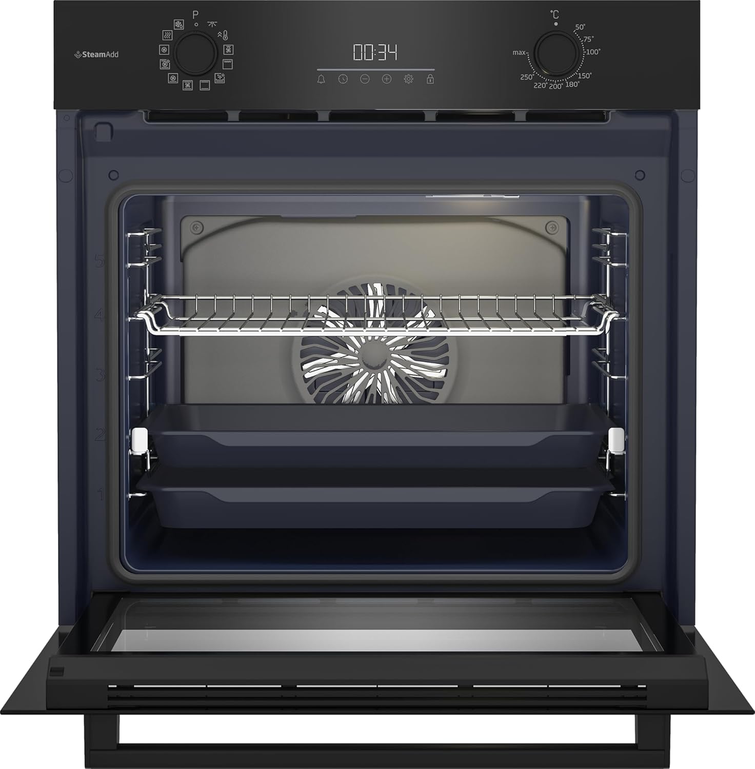 Beko BBIS17300BCS b300 Einbau-Backofen 72 Liter, Multifunktionsofen mit 12 Funktionen, SteamAdd-Dampffunktion, SoftClose-Tür, katalytische Rückwand, versenkbare Knebel, Schwarz