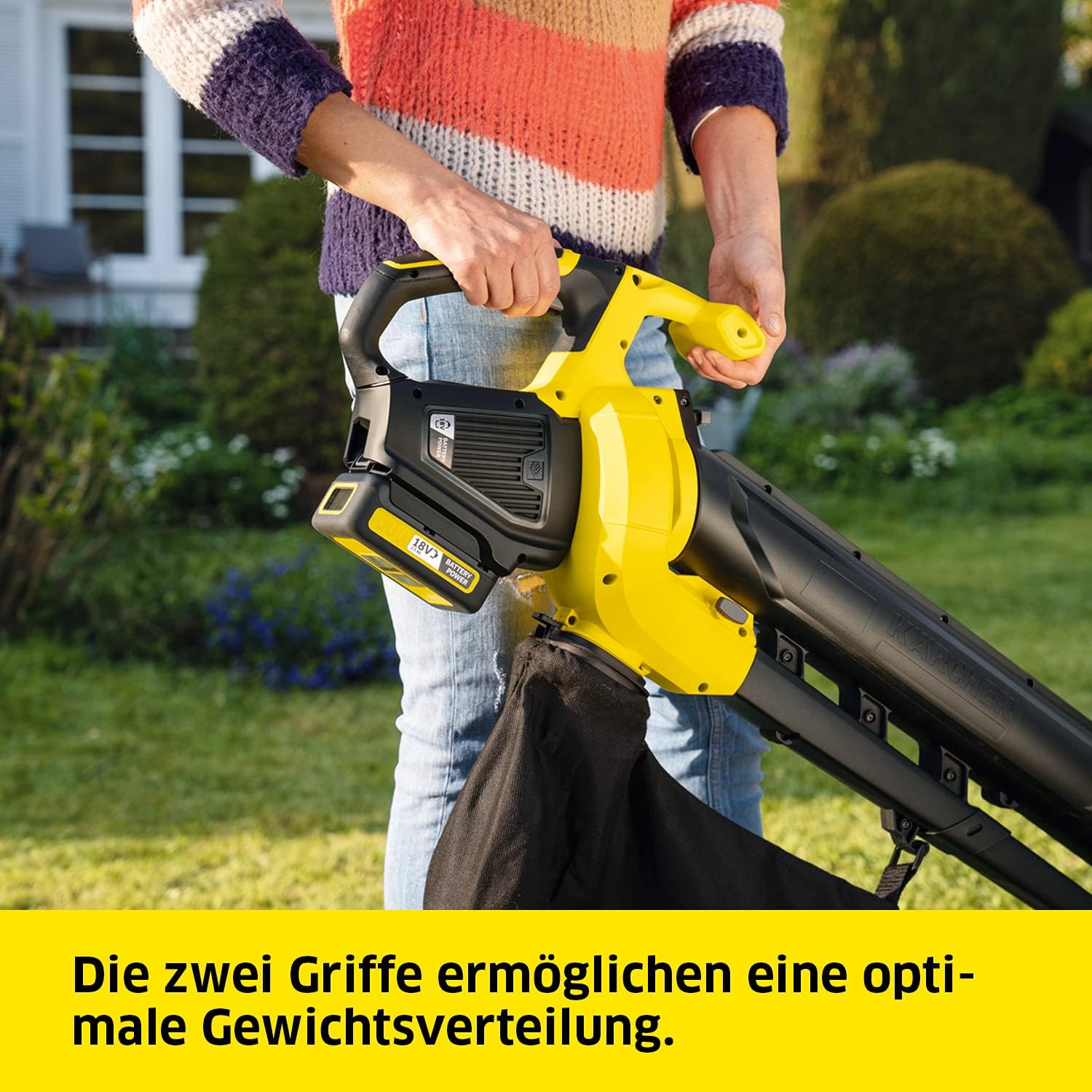 Kärcher 18 V Akku-Laubbläser und Laubsauger BLV 18-200 Battery, mit Mulchfunktion, Luftgeschwindigkeit:200 km/h, Fangsackvolumen: 45 l, Gewicht: 3,5 kg, verwendbar dem, ohne Akku