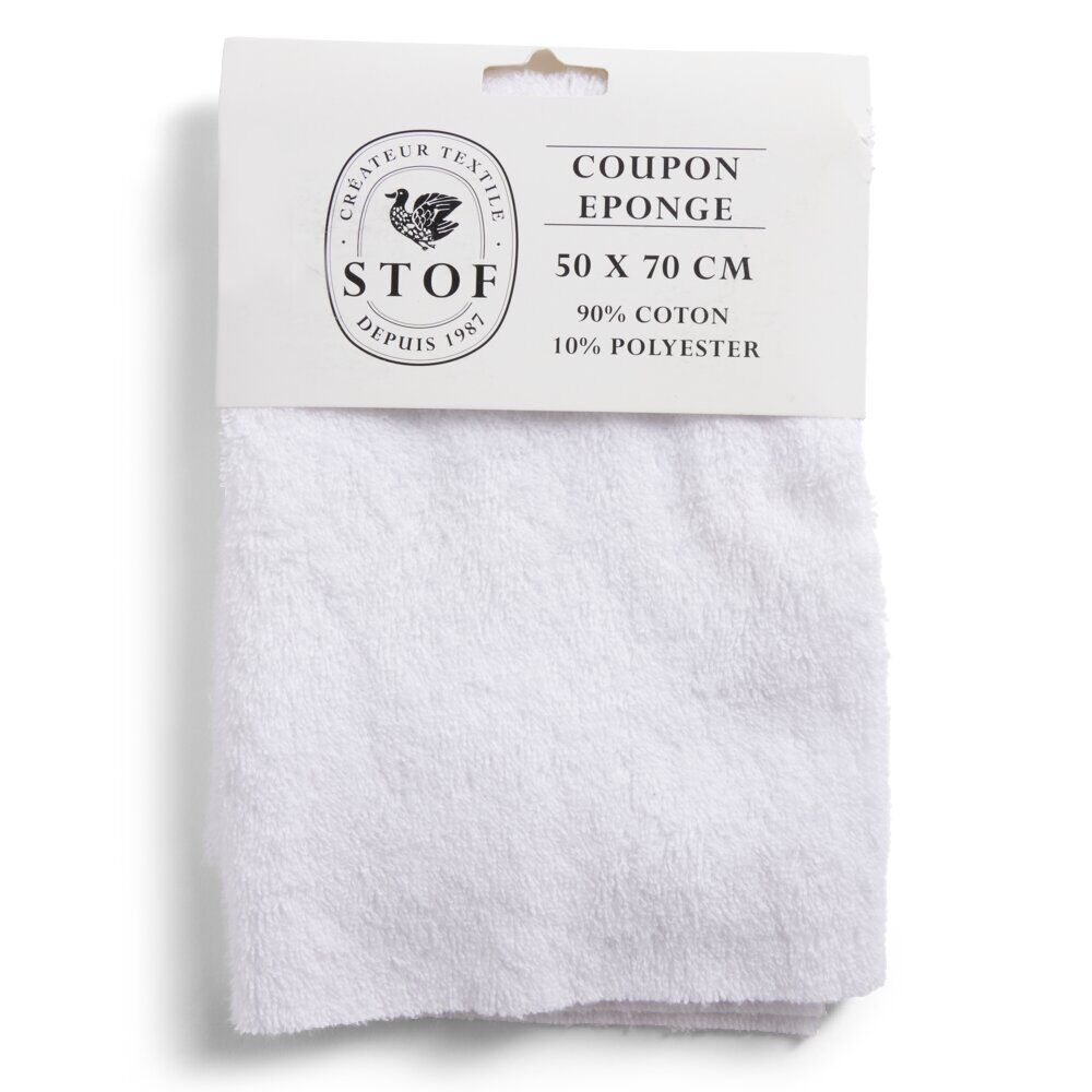 Coupon tissu coton éponge 50x70cm blanc